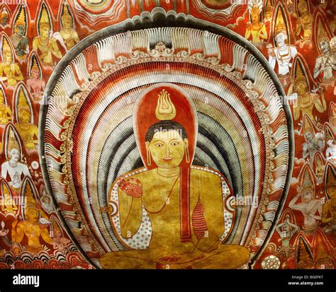 Painting Inside Buddhist Cave Temple Of Dambulla Unesco World Heritage