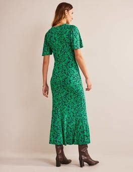 Flippy Jersey Midi Dress Meadow Green Tulip Bloom Boden US