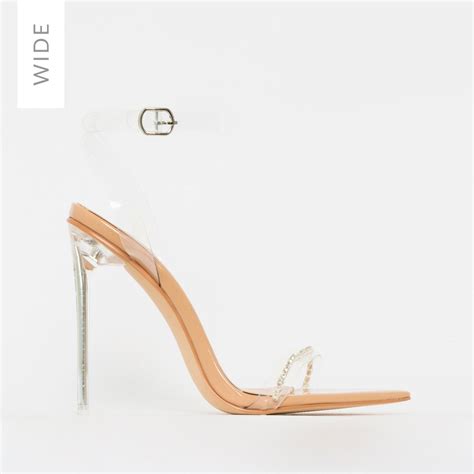 Molly Wide Fit Nude Patent Clear Diamante Stiletto Heels