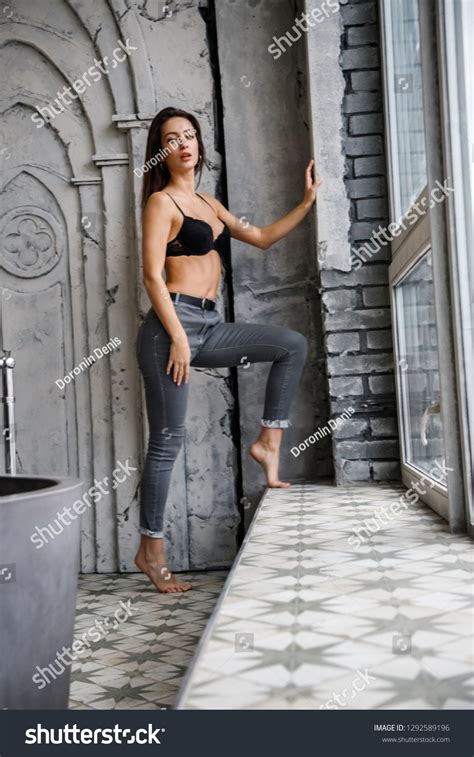 Beautiful Sexy Brunette Girl Jeans Lingerie Stock Photo Shutterstock