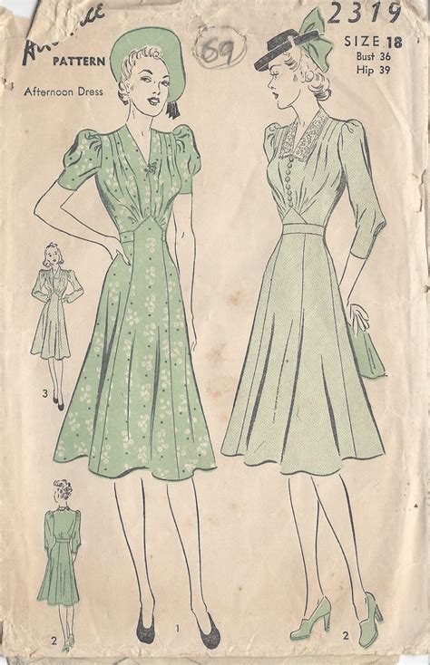 1946 Vintage Sewing Pattern B32 DRESS R887 The Vintage Pattern Shop