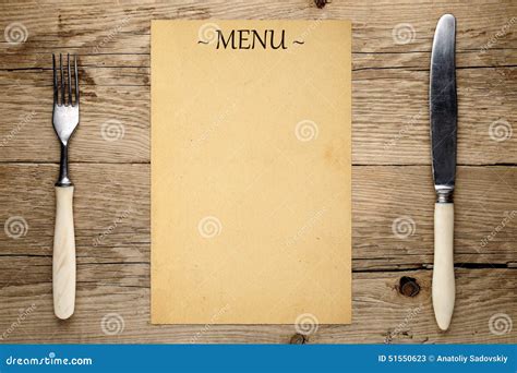 Blank menu, fork and knife stock image. Image of restaurant - 51550623