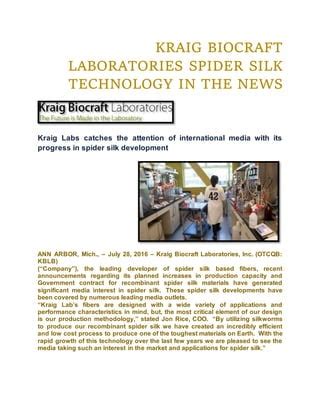 Kraig Biocraft Laboratories Spider Silk Technology In The News Pdf