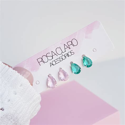 Kit Brincos Ponto De Luz Zirconia Da Rosa Claro Prata 925 Rosa Claro