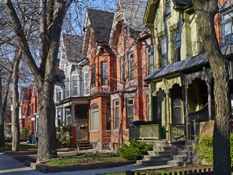Victorian Brick Row Houses with Gables Stock Image - Image of spring ...