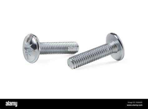 Chrome Plated Steel Screws Close Up Isolated On White Background Stock