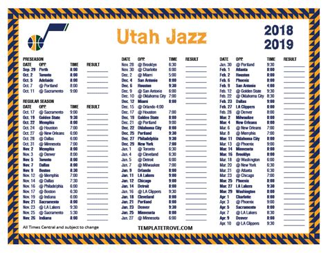 Printable 2018-2019 Utah Jazz Schedule