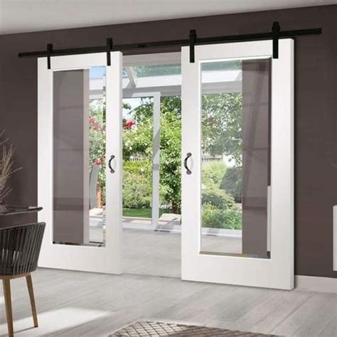 Glass Panel Double Barn Door Glass Designer Series Sliding Double Barn