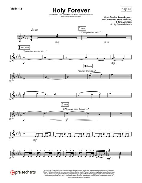 Holy Forever Español Violin Sheet Music PDF Chris Tomlin Miel San