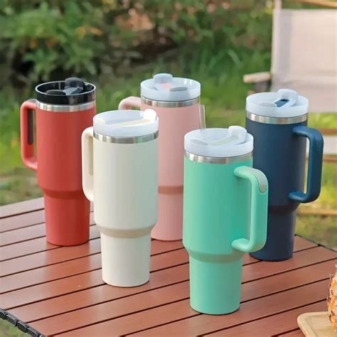 Tasse Caf Isol E En Acier Inoxydable Avec Paille Gobelet Avec Poign E