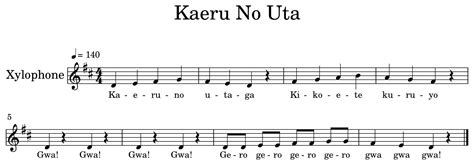 Kaeru No Uta Sheet Music For Xylophone