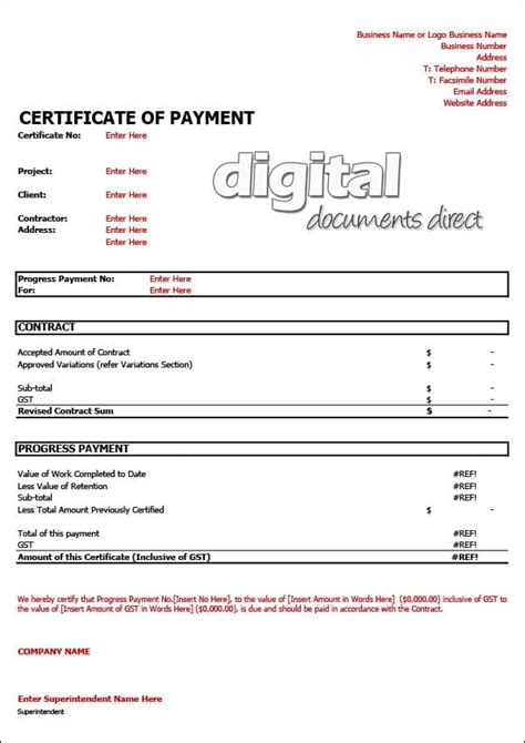 Certificate Of Payment Template 4 Templates Example Templates