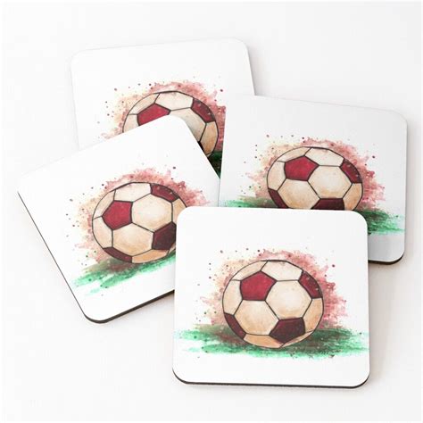 Dessous De Verre Lot De 4 Ballon De Foot Rouge Et Blanc Par