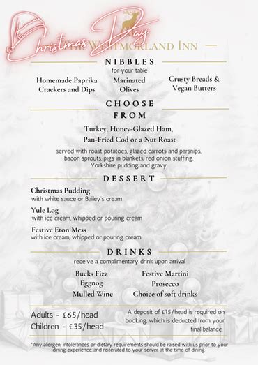 Menus | The Westmorland Inn