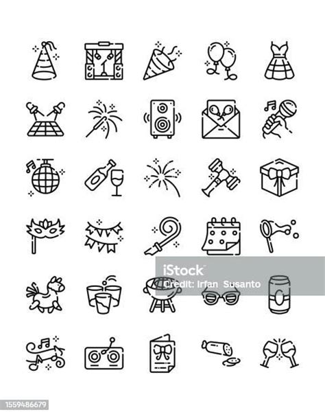 Party Icon Set 30 Isolated On White Background Stock Illustration