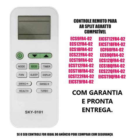 Controle Remoto Para Ar Condicionado Agratto A Btus