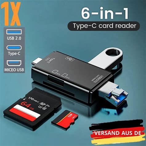 Kartenleser USB 6 in 1 USB C SD TF Micro USB OTG Typ C für Laptop Handy