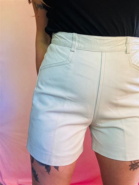 Vintage White Leather Shorts High Waisted Booty Hot Shorts Etsy