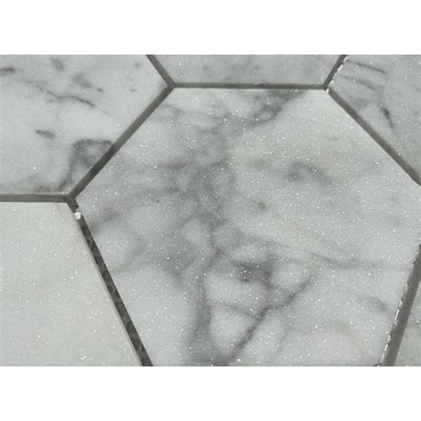 Marble Online 4 Hexagon Carrara White Venato Marble Mosaic Tile Honed