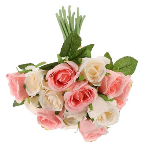 18 PCS FAUSSE Fleur Bureau Fleurs Roses Artificielles Bouquet De