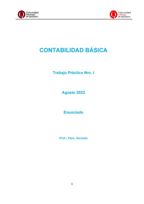 Enunciado Tp I Er Ciclo Contabilidad B Sica Trabajo Pr Ctico