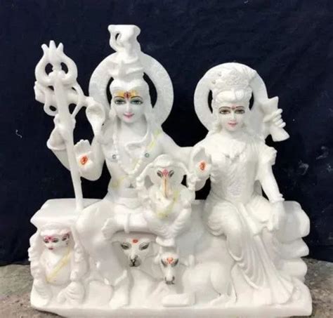 Painted Hindu Shiv Parivar White Marble Murti Statue For Worship At Rs