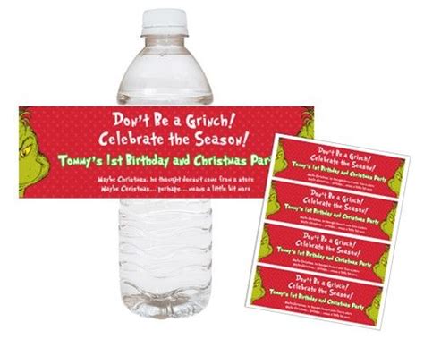 Grinch Seuss Winter Holiday Printable Water Bottle Wraps Designdream Art On Art Birthday