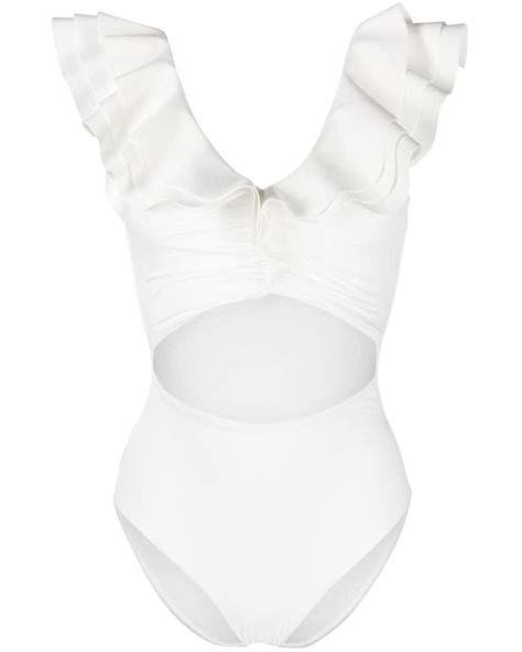 Maygel Coronel Ruffled Trim Detail Swimsuit In White Lyst Canada