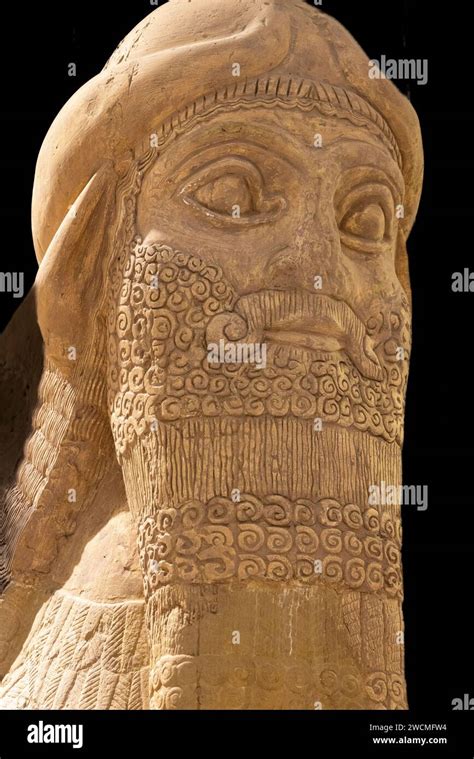 Detail Of Head Of Assyrian Lamassu Human Headed Winged Bull Palace