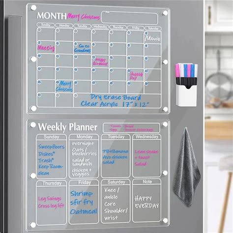 Calendário magnético transparente para geladeira Dry Erase Board