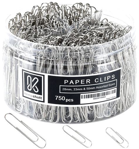 Kempshott 750 Paper Clips Assorted Sizes Small Medium
