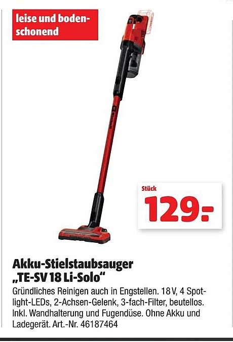 Akku Stielstaubsauger Te Sv 18 Li Solo Einhell Angebot Bei