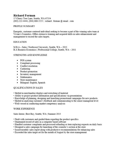 Entry Level Sales Associate Resume Template Resume Templates