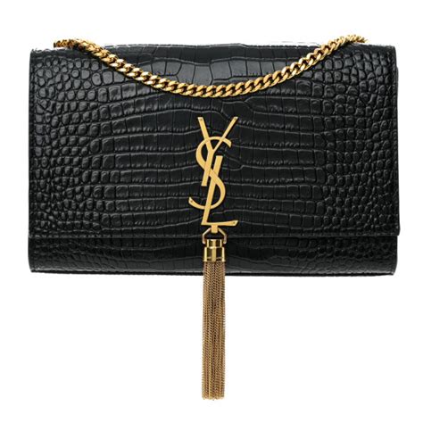 Saint Laurent Calfskin Crocodile Embossed Medium Classic Monogram Kate