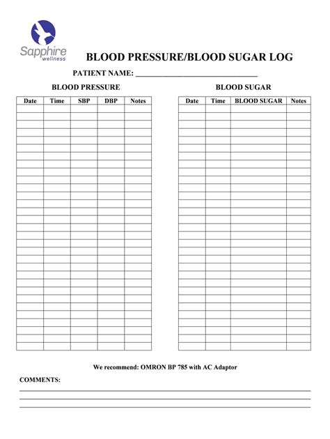 Free Printable Blood Pressure And Glucose Log