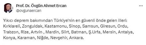 Deprem Bakımından En Güvenli İller Açıklandı