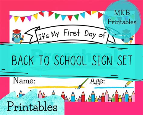 Back To School Sign Printable Set Instant Digital Download Fun First