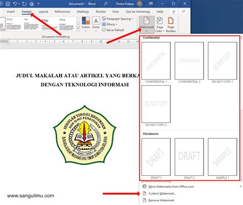 Cara Menambah Watermark Di Word