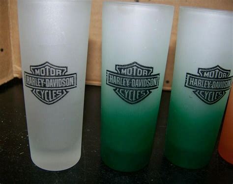 6 Harley Davidson Frosted And Colored Tall Shot Glass 2070342597