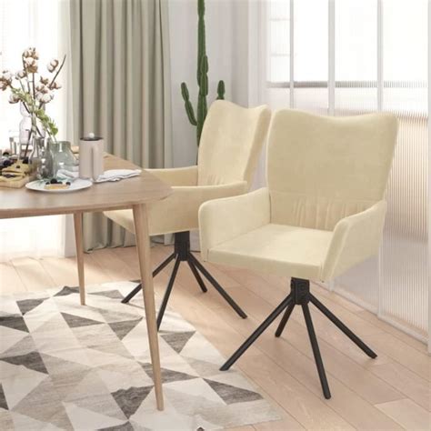 Akozon Chaises pivotantes à manger lot de 2 Crème Velours