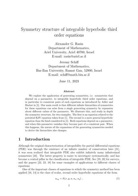 Pdf Symmetry Structure Of Integrable Hyperbolic Third Order Equations