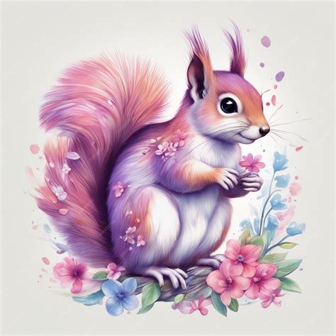 Premium Photo Fantasy Flowers Splash With Cute Squirrel T Shirt Design Art