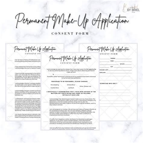 Simple Permanent Makeup Consent Form Etsy Consent Forms Permanent