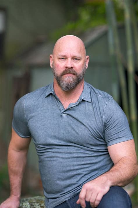 Handsome Mature Man With Bald Head And Full Beard Stock Photo Image