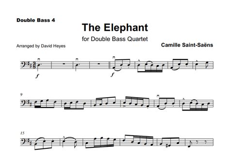 Camille Saint Saëns The Elephant For Double Bass Quartet Arranged By Double Bass Sheet Music