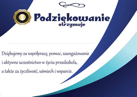 Podzi Kowania Dla Rodzic W Do Druku Przedszkole Szko A Pusty