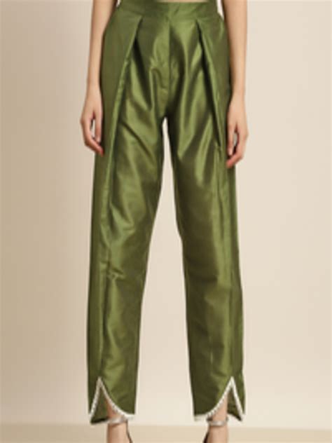 Buy Shae By Sassafras Women Olive Green Comfort Trousers Trousers For Women 18336280 Myntra