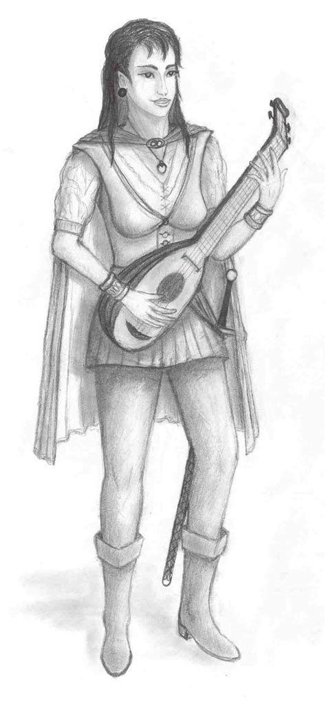 Female Half Elf Bard Black And White By Panartias On Deviantart