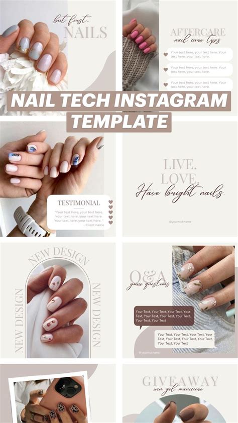 NAIL TECH INSTAGRAM TEMPLATE Nails Templates Beige Nail Content