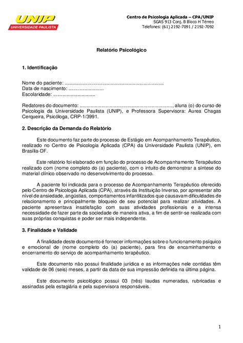 Relatório Psicológico Para Escola RETOEDU